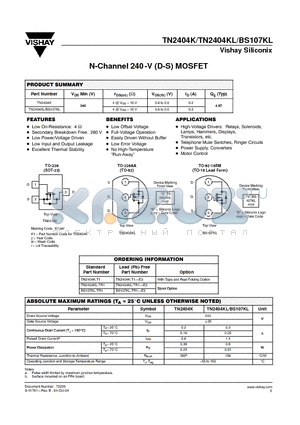 TN2404K datasheet - N-Channel 240 -V (D-S) MOSFET