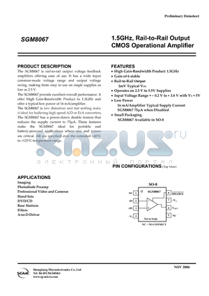 SGM8067XS/TR datasheet - 1.5GHz, Rail-to-Rail Output CMOS Operational Amplifier