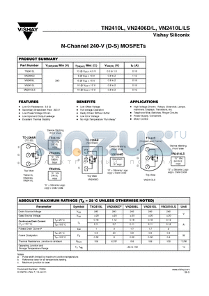 TN2410L datasheet - N-Channel 240-V (D-S) MOSFETs