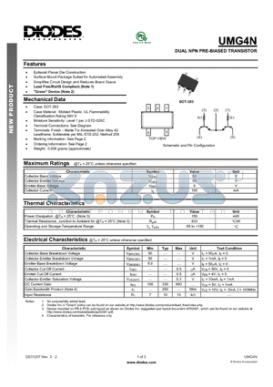 UMG4N-7 datasheet - DUAL NPN PRE-BIASED TRANSISTOR