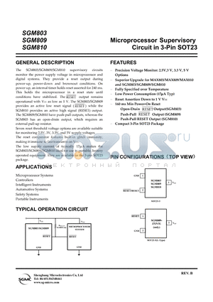 SGM809-JXN3 datasheet - Microprocessor Supervisory Circuit in 3-Pin SOT23