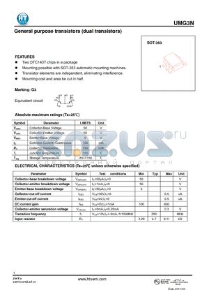 UMG3N datasheet - General purpose transistors (dual transistors)