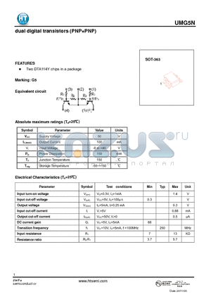 UMG5N datasheet - dual digital transistors (PNP PNP)