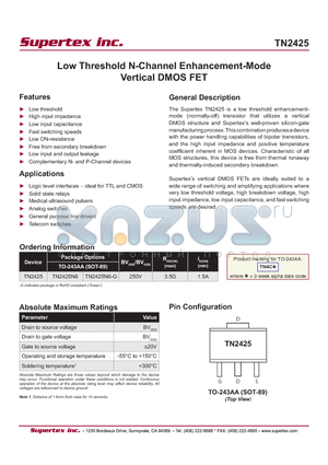 TN2425_06 datasheet - Low Threshold N-Channel Enhancement-Mode Vertical DMOS FET
