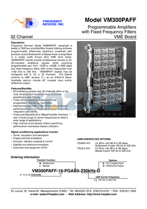 VM300PAFF datasheet - Programmable Amplifiers with Fixed Frequency Filters VME Board