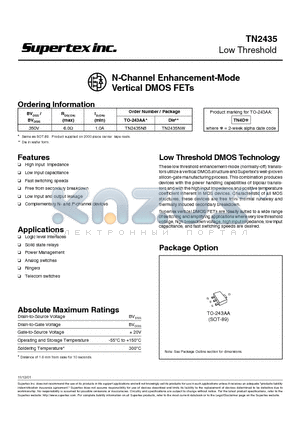 TN2435 datasheet - N-Channel Enhancement-Mode Vertical DMOS FETs