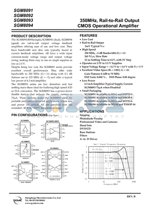 SGM8091XS datasheet - 350MHz, Rail-to-Rail Output CMOS Operational Amplifier