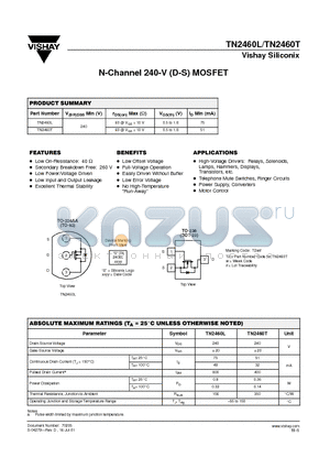 TN2460T datasheet - N-Channel 240-V (D-S) MOSFET