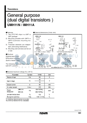 UMH11N datasheet - General purpose (dual digital transistors)