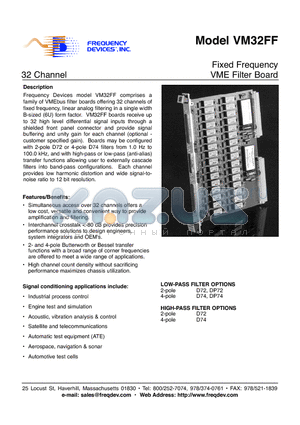 VM32FF-32 datasheet - Fixed Frequency VME Filter Board