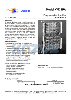 VM32PA datasheet - Programmable Amplifier VME Board