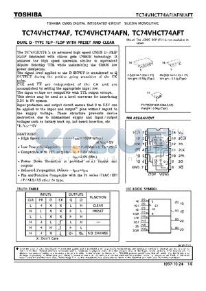 TC74VHCT74AFT datasheet - DUAL D-TYPE FLIP-FLOP WITH PRESET AND CLEAR