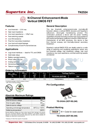 TN2524N8-G datasheet - N-Channel Enhancement-Mode Vertical DMOS FET