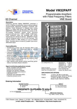 VM32PAFF-8 datasheet - Programmable Amplifiers with Fixed Frequency Filters VME Board