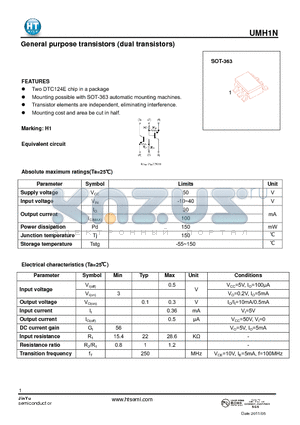 UMH1N datasheet - General purpose transistors (dual transistors)