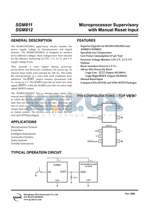 SGM811-MXKA4 datasheet - Microprocessor Supervisory with Manual Reset Input