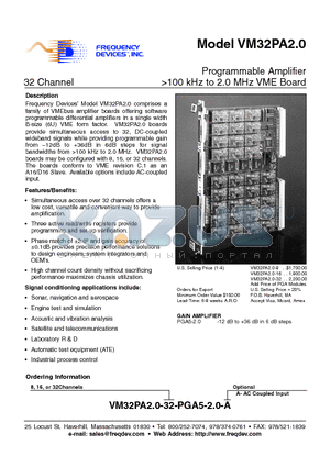 VM32PA2.0-8 datasheet - Programmable Amplifier >100 kHz to 2.0 MHz VME Board