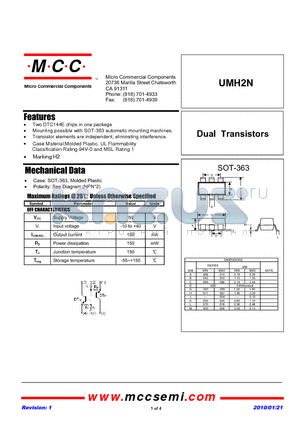 UMH2N datasheet - Dual Transistors