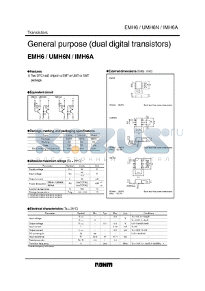 UMH6N datasheet - General purpose (dual digital transistors)