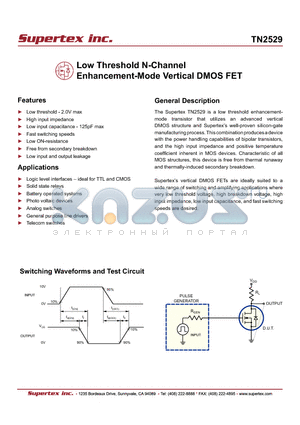 TN2529 datasheet - Low Threshold N-Channel Enhancement-Mode Vertical DMOS FET