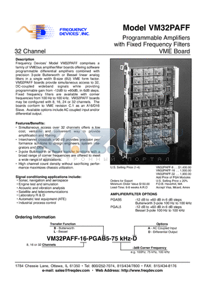 VM32PAFF-16 datasheet - Programmable Amplifiers with Fixed Frequency Filters VME Board