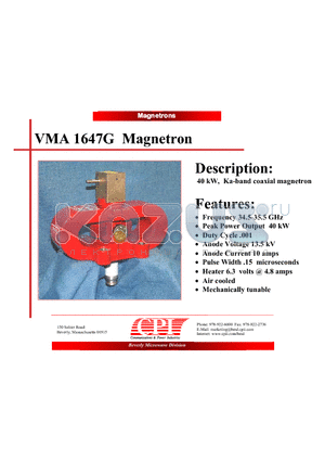 VMA1647G datasheet - Magnetron