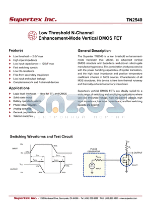 TN2540ND datasheet - Low Threshold N-Channel Enhancement-Mode Vertical DMOS FET