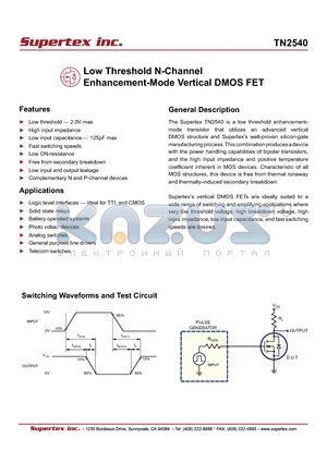 TN2540N8-G datasheet - Low Threshold N-Channel Enhancement-Mode Vertical DMOS FET