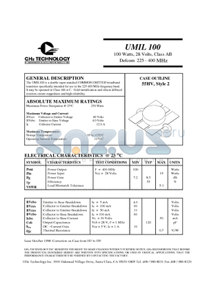 UMIL100 datasheet - 100 Watts, 28 Volts, Class AB Defcom 225 - 400 MHz