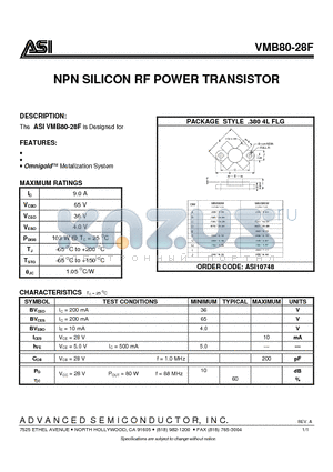 VMB80-28F datasheet - NPN SILICON RF POWER TRANSISTOR