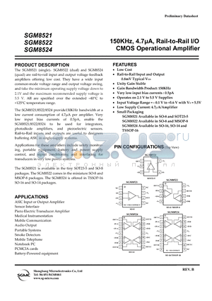 SGM8524XS datasheet - 150KHz, 4.7lA, Rail-to-Rail I/O CMOS Operational Amplifier