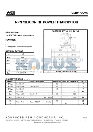VMB150-28 datasheet - NPN SILICON RF POWER TRANSISTOR