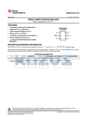 SN74LVC1G11IDCKRQ1 datasheet - SINGLE 3-INPUT POSITIVE-AND GATE