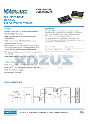 VMB0004MFT datasheet - DC to DC Bus Converter Module