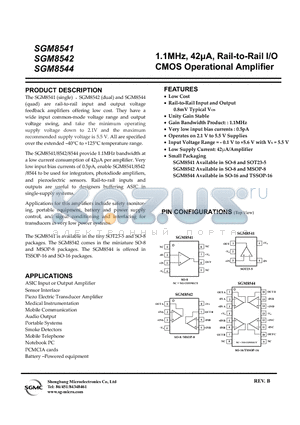 SGM8544 datasheet - 1.1MHz, 42lA, Rail-to-Rail I/O CMOS Operational Amplifier