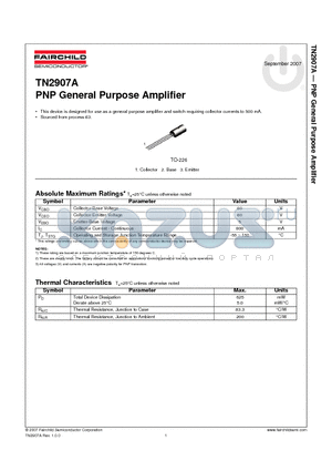 TN2907A datasheet - PNP General Purpose Amplifier