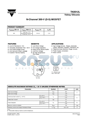 TN3012L datasheet - N-Channel 300-V (D-S) MOSFET