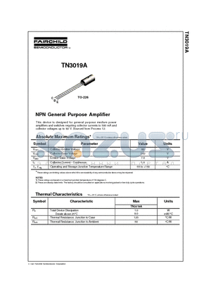 TN3019A datasheet - NPN General Purpose Amplifier