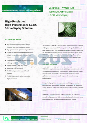 VMD5100 datasheet - High-Resolution, High Performance LCOS Microdisplay Solution