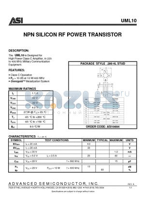 UML10 datasheet - NPN SILICON RF POWER TRANSISTOR