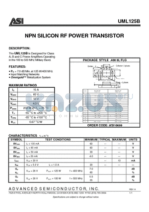 UML125B datasheet - NPN SILICON RF POWER TRANSISTOR