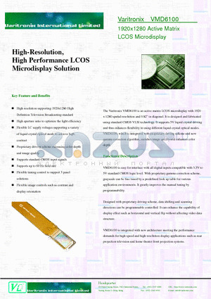 VMD6100 datasheet - High-Resolution, High Performance LCOS Microdisplay Solution