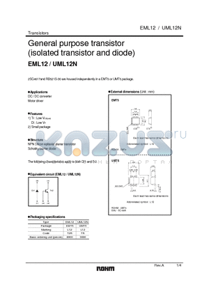 UML12N datasheet - General purpose transistor (isolated transistor and diode)
