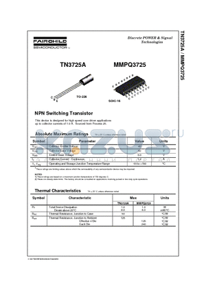 TN3725 datasheet - NPN Switching Transistor