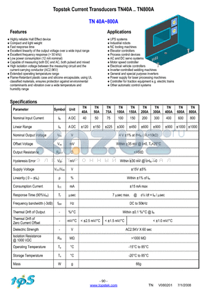 TN400A datasheet - Topstek Current Transducers