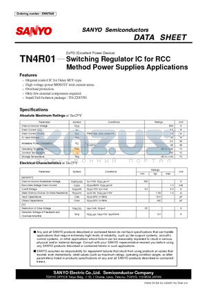 TN4R01 datasheet - Switching Regulator IC for RCC Method Power Supplies Applications