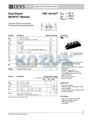 VMK165-007T datasheet - Dual Power MOSFET Module