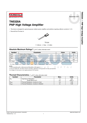 TN5320A datasheet - PNP High Voltage Amplifier