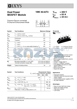 VMK90-02T2 datasheet - Dual Power MOSFET Module