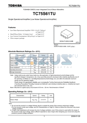 TC75S61TU datasheet - Single Operational Amplifier (Low Noise Operational Amplifier)